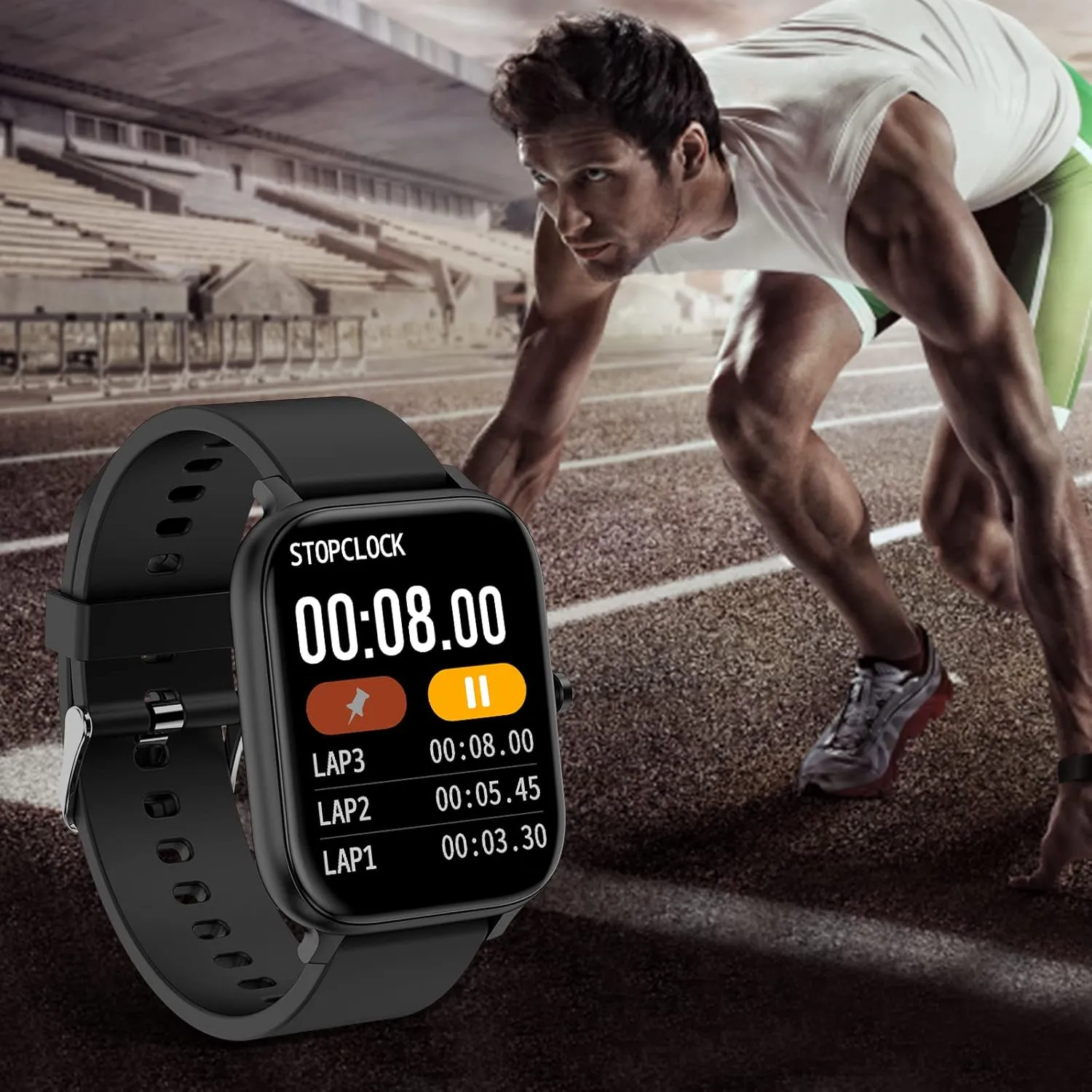 Smart Watch for Men Women Compatible with iPhone Samsung Android Phone 1.83 inch Full Touch Screen IP68 Waterproof Bluetooh Fitness Tracker Heart Rate/Sleep Monitor, Black