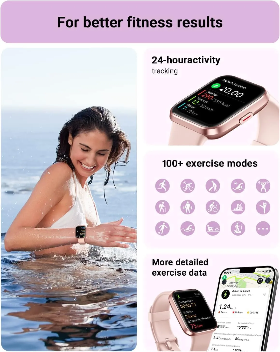 Smart Watch for Women Android & iPhone, Alexa Built-in, 1.8" Touch Screen Fitness Tracker with Answer/Make Calls, IP68 Waterproof Heart Rate/Sleep/SpO2 Monitor, Pedometer, 100  Sport Modes