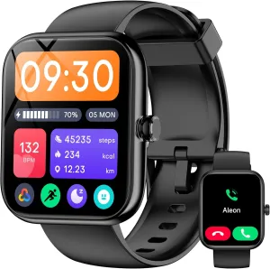 Smart Watch with Alexa Built-in‌, 1.83'' Touchscreen with Call Function, IP68 Waterproof Fitness Tracker, 100  Sport Modes, Heart Rate & Sleep Monitor, Pedometer, iOS/Android Compatible (Black)