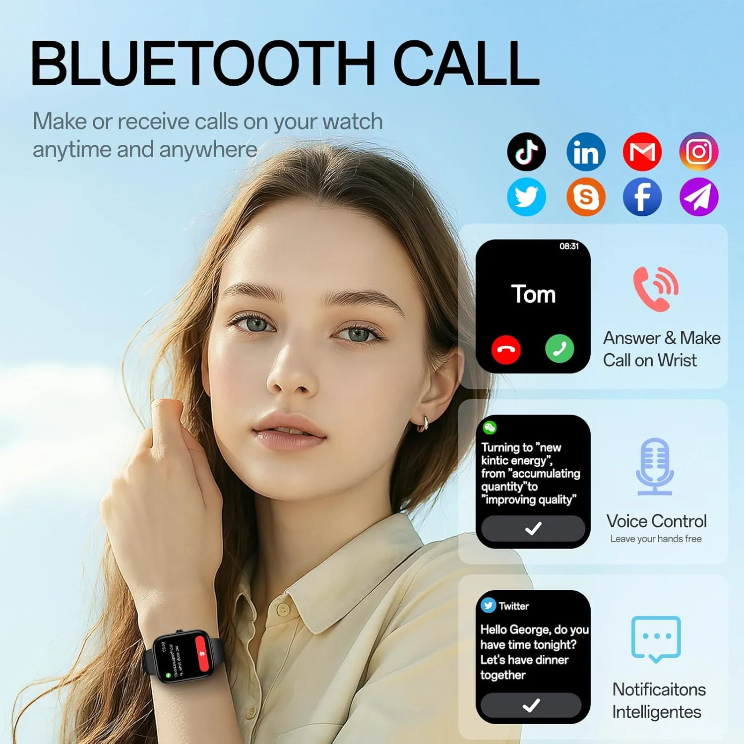 Smart Watch(Answer/Make Call), 1.83" Smartwatch for Men Women, 110  Sport Modes, Heart Rate/Sleep/Spo2 Monitor, IP68 Waterproof, Pedometer, HD Touchscreen, Activity Tracker for Android iOS, Black