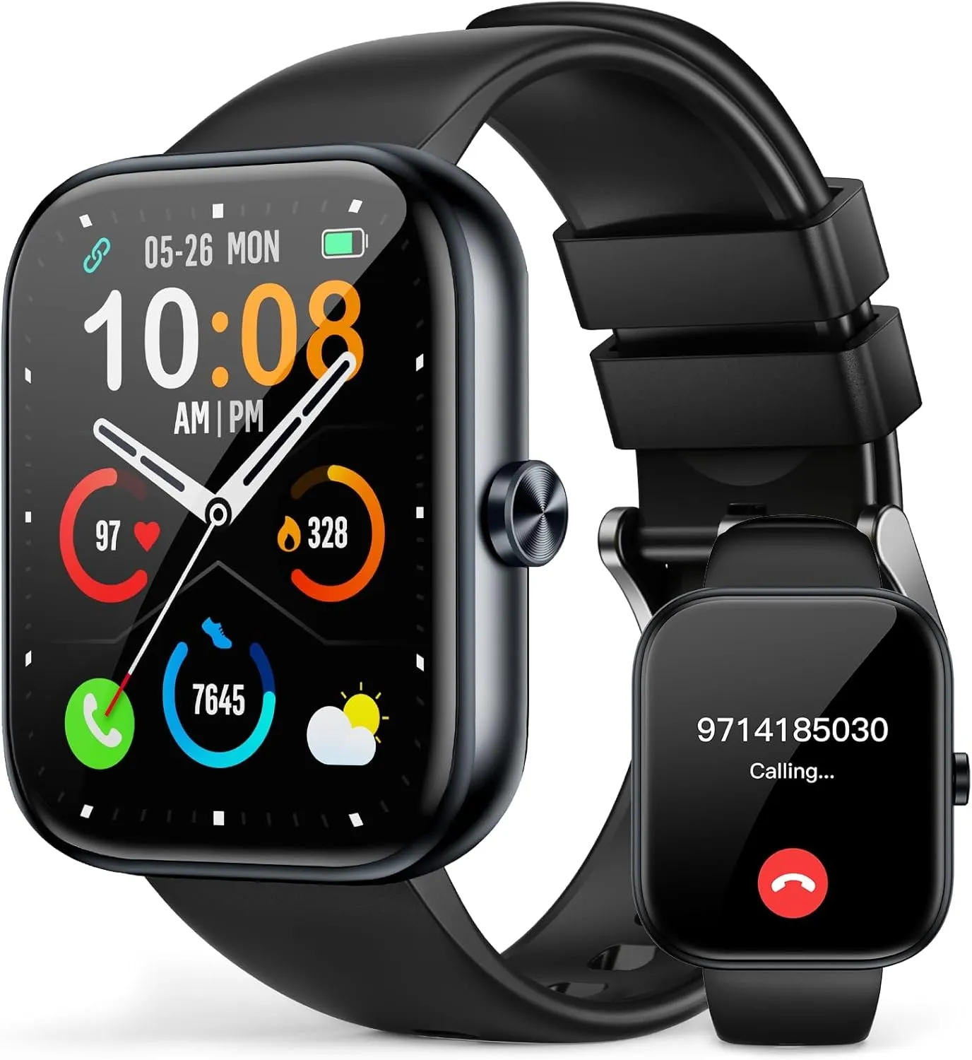 Smart Watch(Answer/Make Call), 1.83" Smartwatch for Men Women, 110  Sport Modes, Heart Rate/Sleep/Spo2 Monitor, IP68 Waterproof, Pedometer, HD Touchscreen, Activity Tracker for Android iOS, Black
