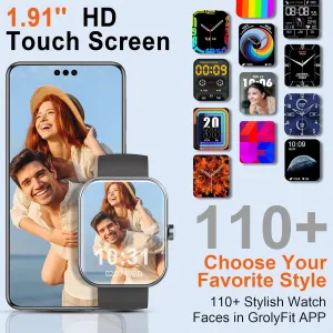 Smart Watch(Answer/Make Calls), 1.91" Smartwatches for Men Women, Fitness Tracker with 110  Sport Modes, IP68 Waterproof, Heart Rate/Sleep/Spo2 Monitor, Pedometer, Activity Tracker for Android iOS