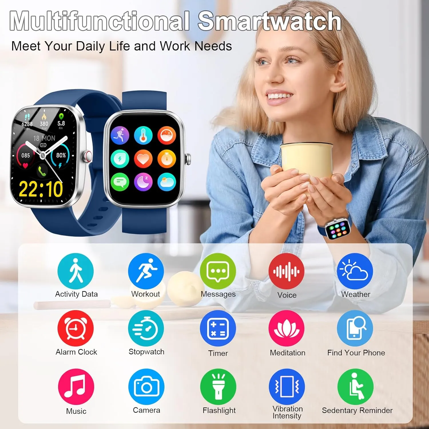 Smart Watch(Answer/Make Calls), 1.91" Smartwatches for Men Women, Fitness Tracker with 110  Sport Modes, IP68 Waterproof, Heart Rate/Sleep/Spo2 Monitor, Pedometer, Activity Tracker for Android iOS