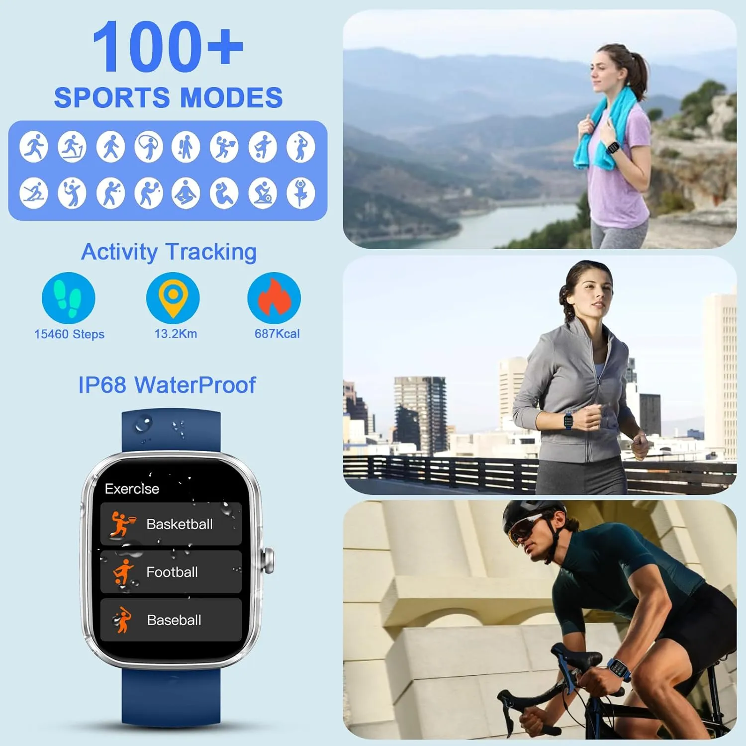 Smart Watch(Answer/Make Calls), 1.91" Smartwatches for Men Women, Fitness Tracker with 110  Sport Modes, IP68 Waterproof, Heart Rate/Sleep/Spo2 Monitor, Pedometer, Activity Tracker for Android iOS