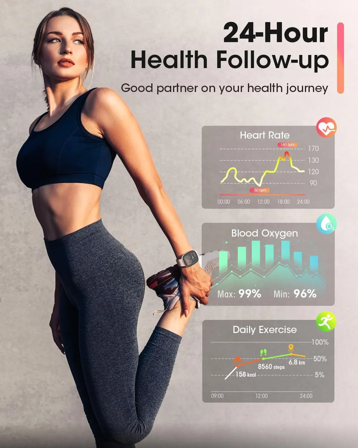 Smart Watches for Women Men with Call: Fitness Trackers with 24-Hour Heart Rate SpO2 Sleep Monitor 5ATM Waterproof 120  Sport Mode Watches for Women gift Compatible with iPhone Android Phones(3 Bands)