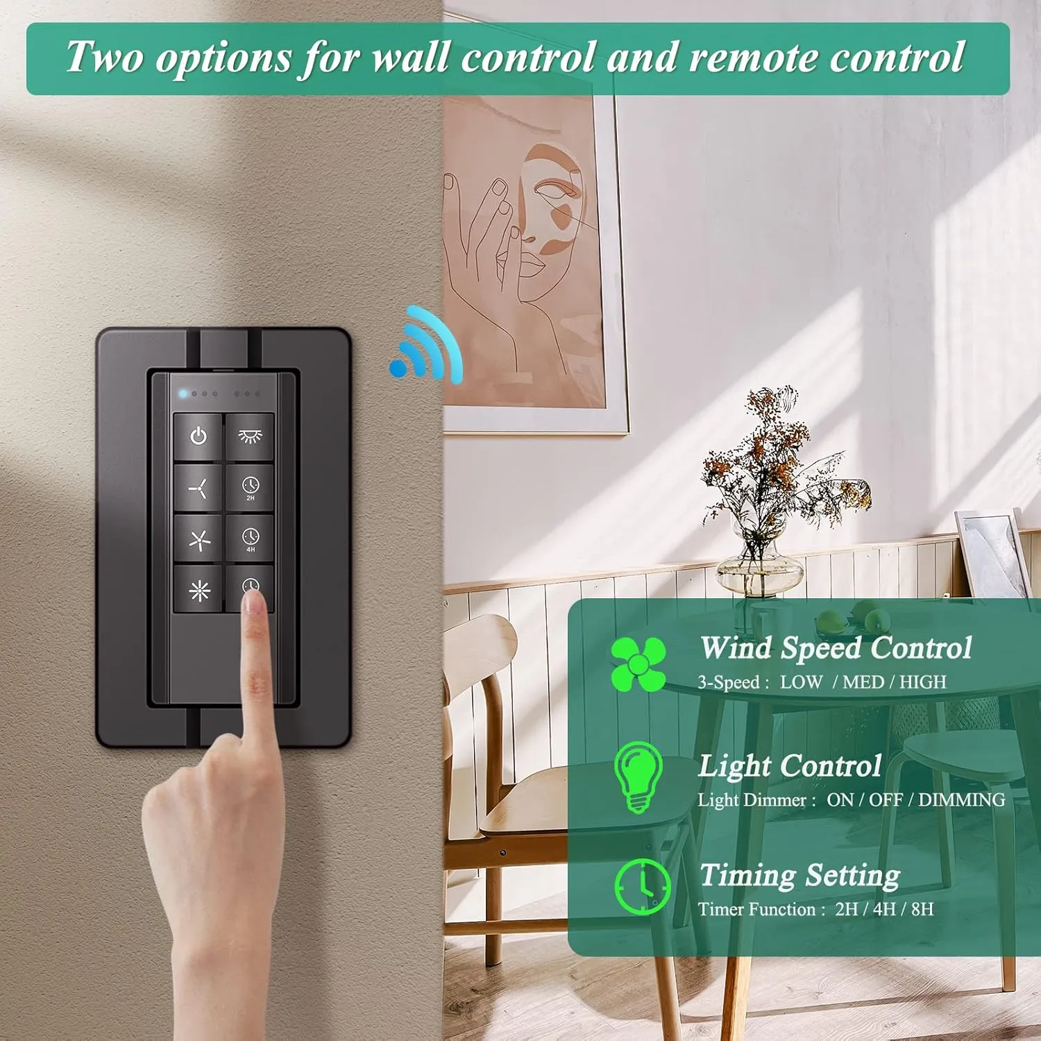 Smart WiFi Universal Ceiling Fan Remote Control Kit, 3-Speed Light Dimmer Wall Controls Compatible with Alexa Google Phone APP Control, Replacement for Hunter Hampton Bay Harbor Breeze