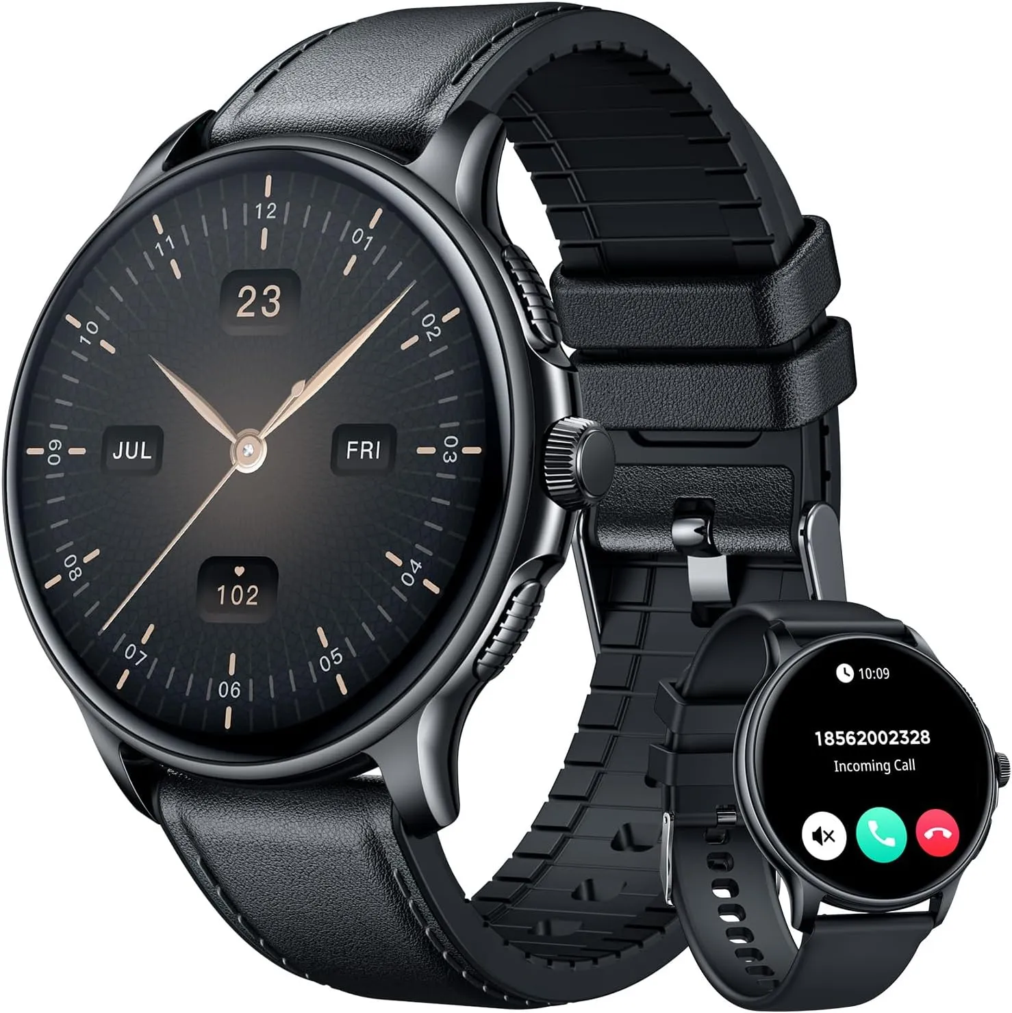 Smartwatch for Men Fitness Tracker: Black Smart Watches (Answer/Make Calls) 1.43’’ AMOLED Touchscreen with Waterproof Heart Rate Blood Pressure Health Monitor Sport Pedometer Compatible Android iOS