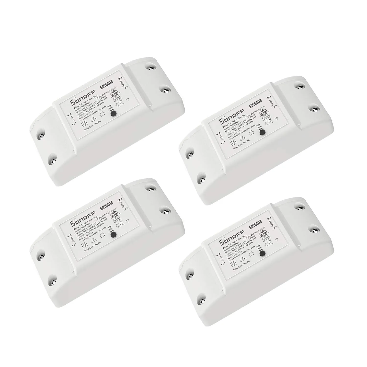 SONOFF Basic R2 10A Smart WiFi Wireless Light Switch, DIY Module for Smart Home Automation Solution, Works with Amazon Alexa & Google Home, Works with IFTTT, 4-Pack