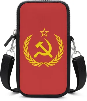 Soviet Union CCCP USSR Emblem Red Small Cell Phone Purse Crossbody Waterproof Mini Bag Wallet with Adjustable Strap