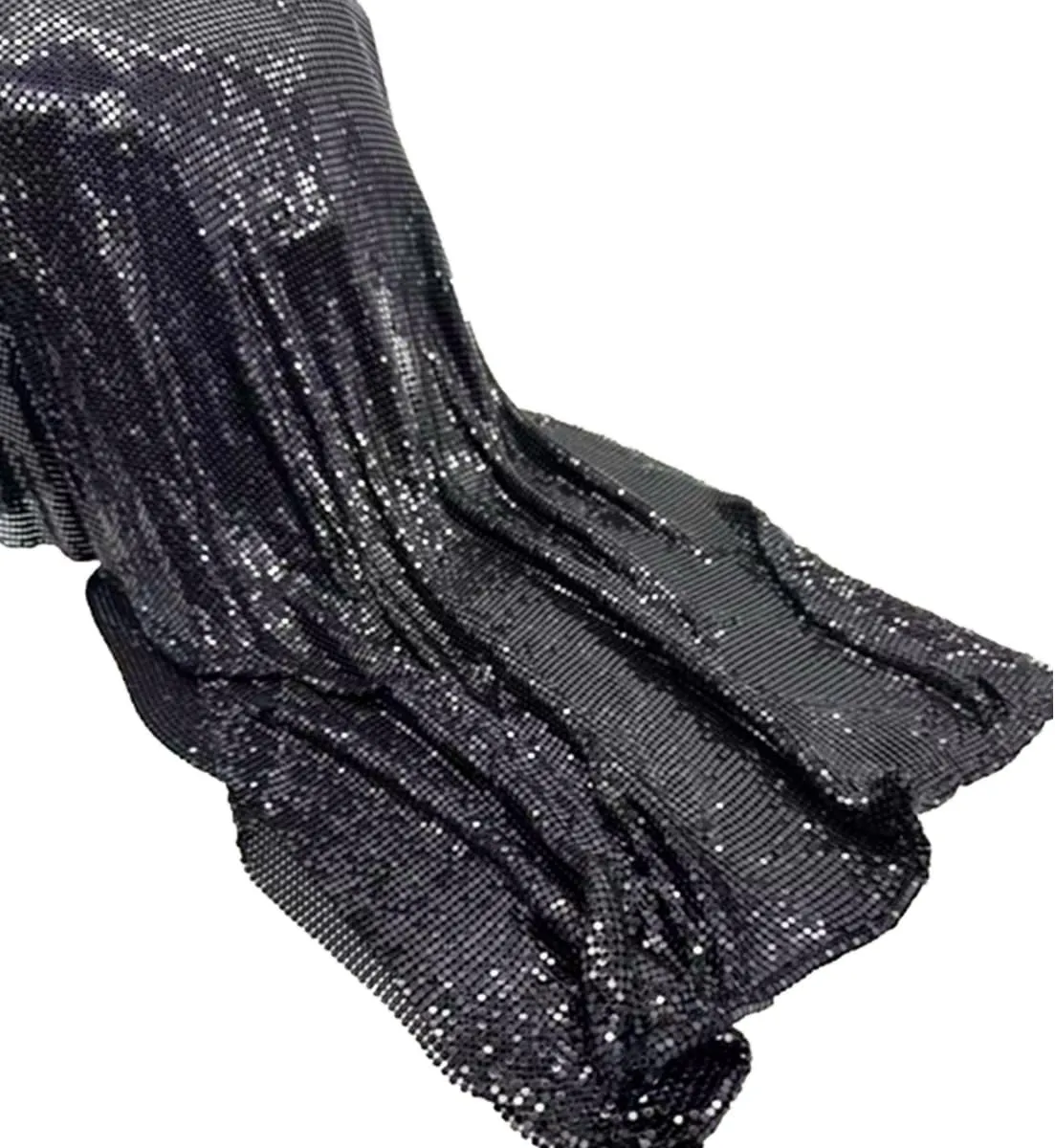 Sparkly Metal Mesh Fabric, 45 x 150 cm, Chainmail Jewelry Dress Craft Bag Making (Black)