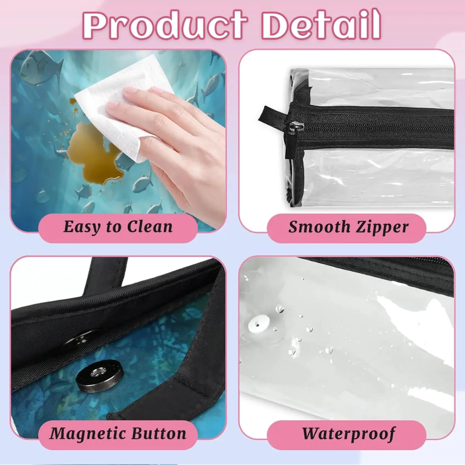 Spectacular Underwater Toiletry Bag Water Proof Travel Makeup Case Large Capacity 4 in 1 Foldable Cosmetics Storage for Women Men Removable Zipper Clear PVC Pockets
