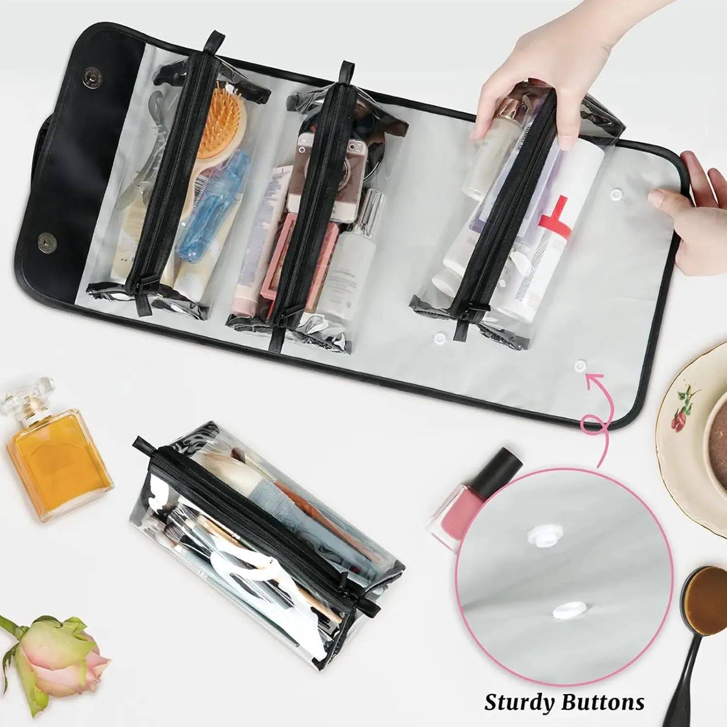 Spectacular Underwater Toiletry Bag Water Proof Travel Makeup Case Large Capacity 4 in 1 Foldable Cosmetics Storage for Women Men Removable Zipper Clear PVC Pockets