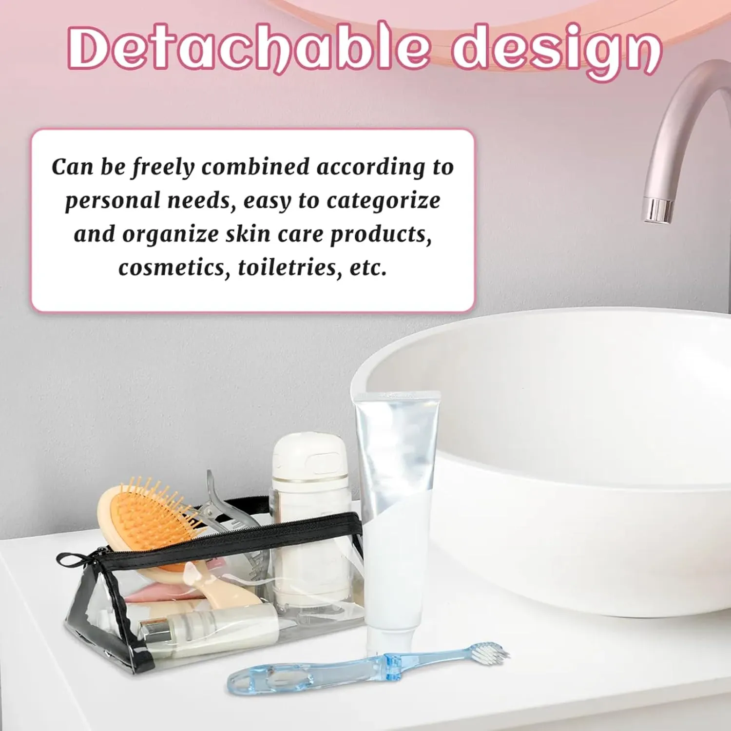 Spectacular Underwater Toiletry Bag Water Proof Travel Makeup Case Large Capacity 4 in 1 Foldable Cosmetics Storage for Women Men Removable Zipper Clear PVC Pockets