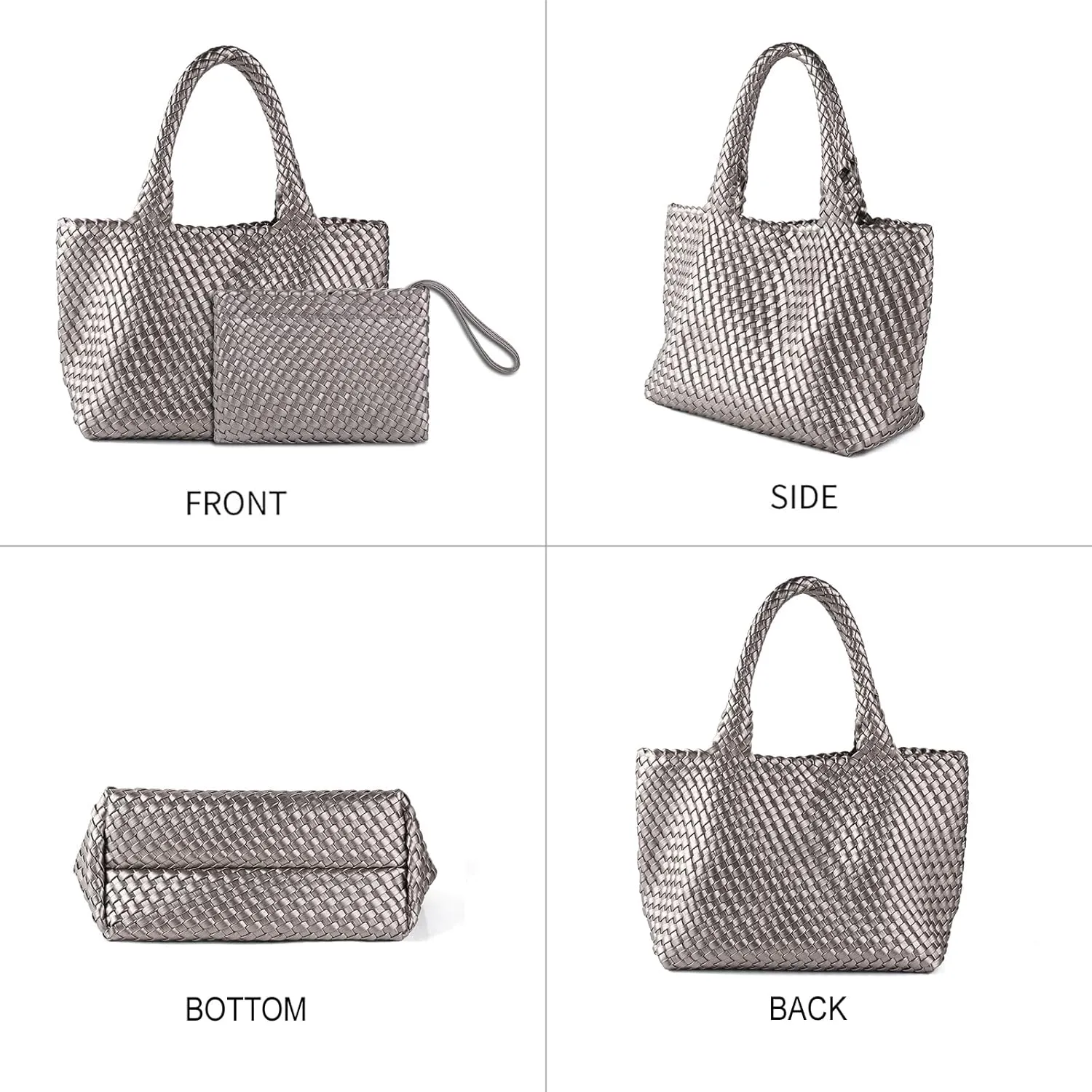 SporGenius Woven Tote Bag for Women, Vegan Leather Beach Bags with Small Purse, Large Travel Top Handle Handbags