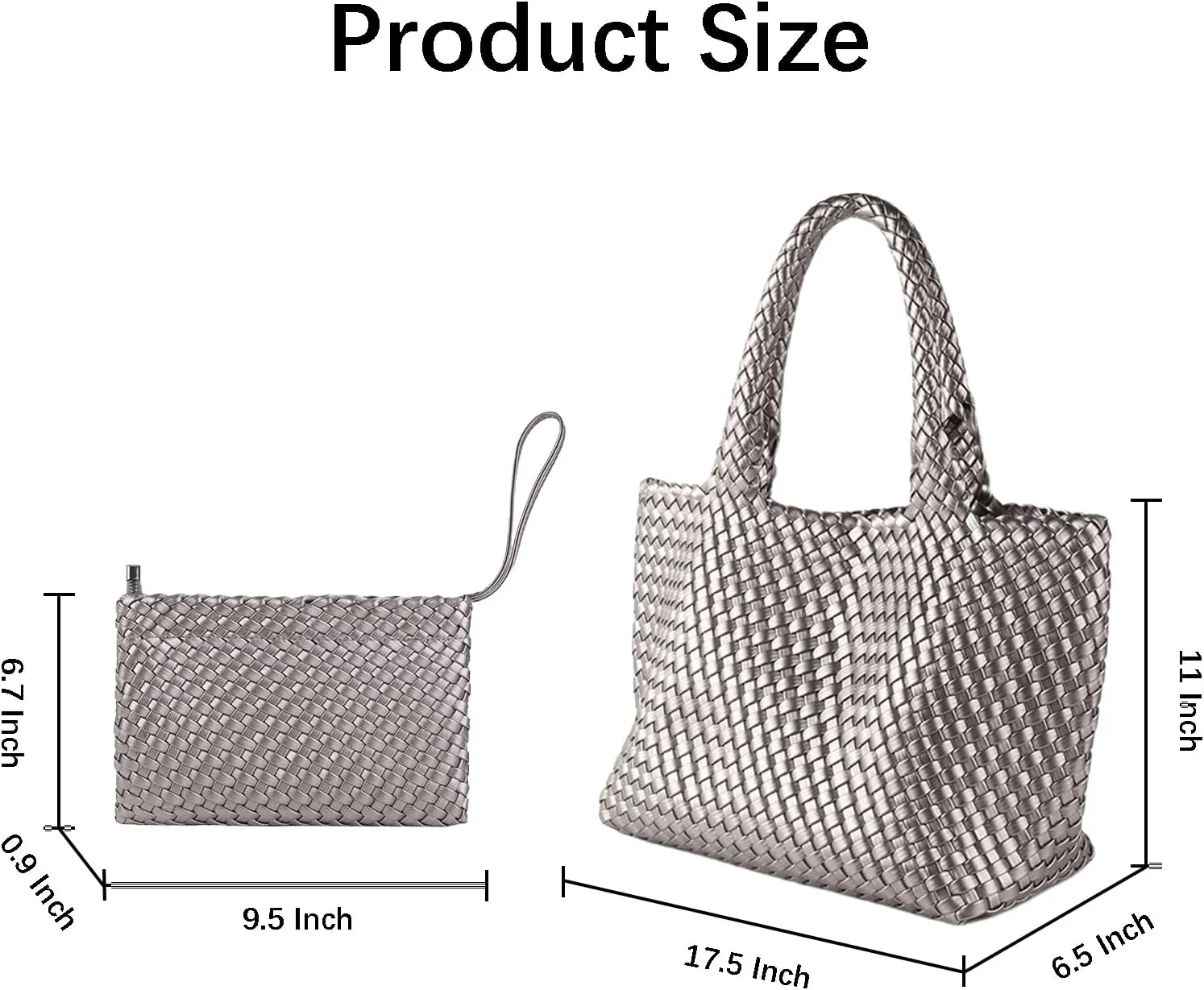 SporGenius Woven Tote Bag for Women, Vegan Leather Beach Bags with Small Purse, Large Travel Top Handle Handbags