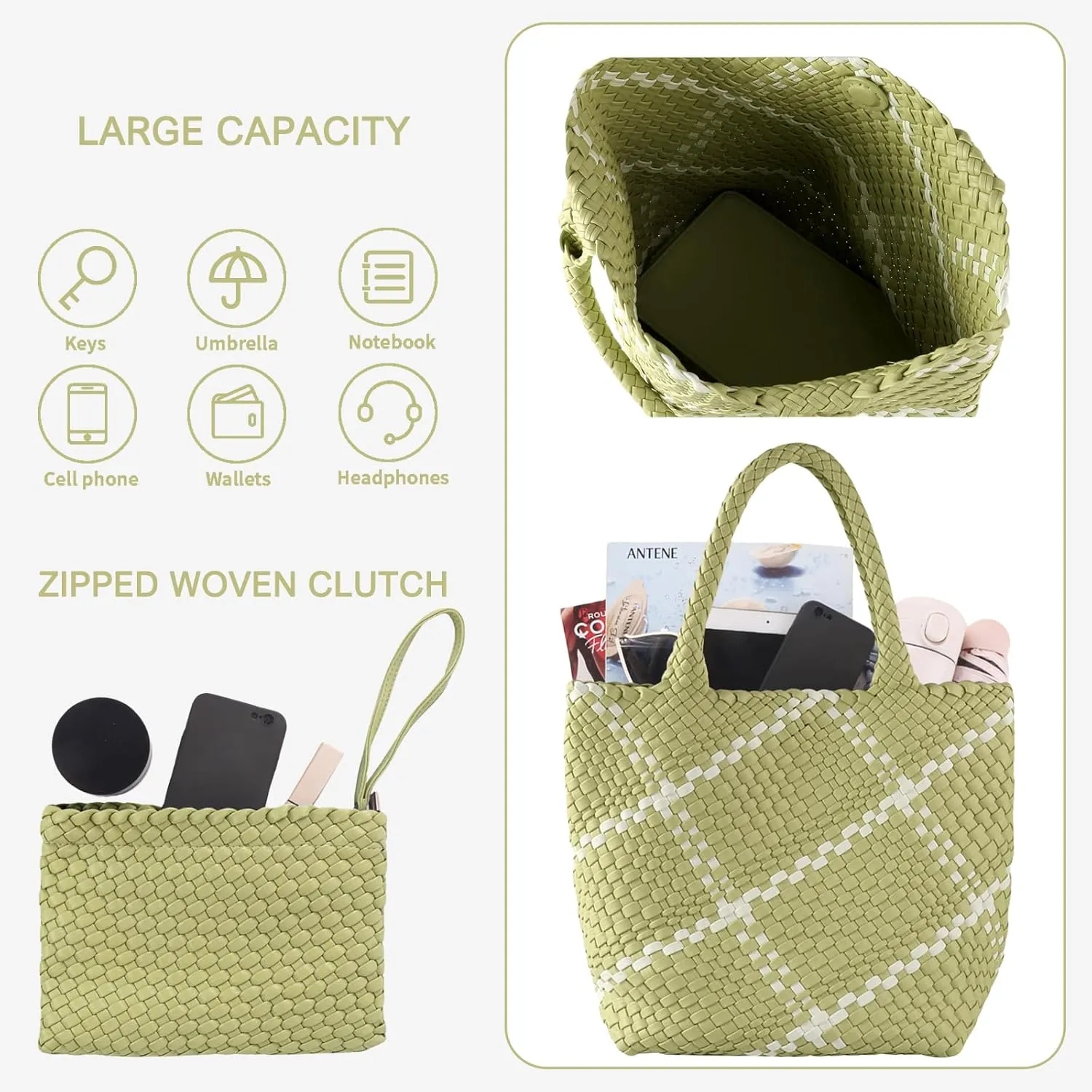 SporGenius Woven Tote Beach Bag with Small Handmade Purse, Large Summer Travel Handbags and Purses