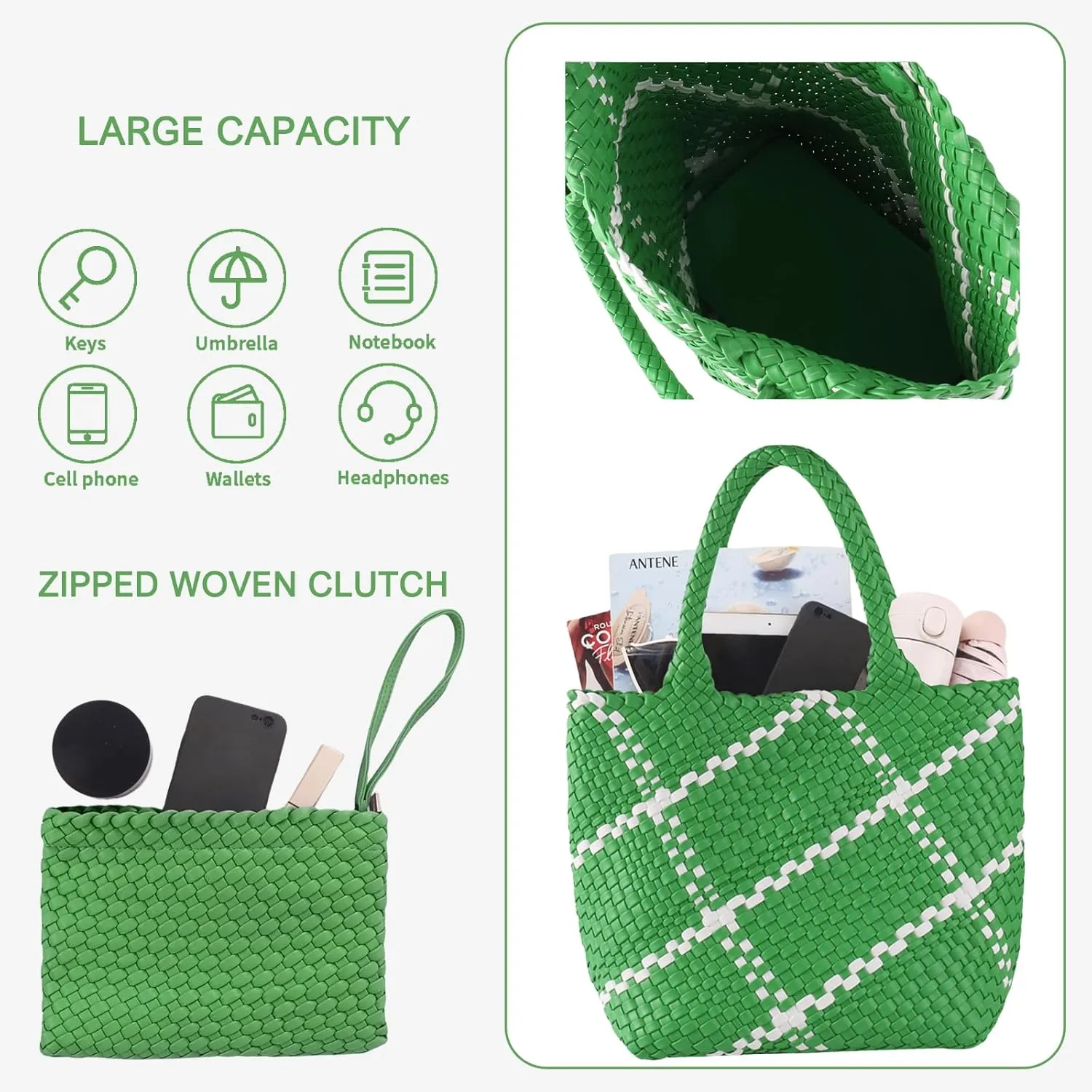 SporGenius Woven Tote Beach Bag with Small Handmade Purse, Large Summer Travel Handbags and Purses