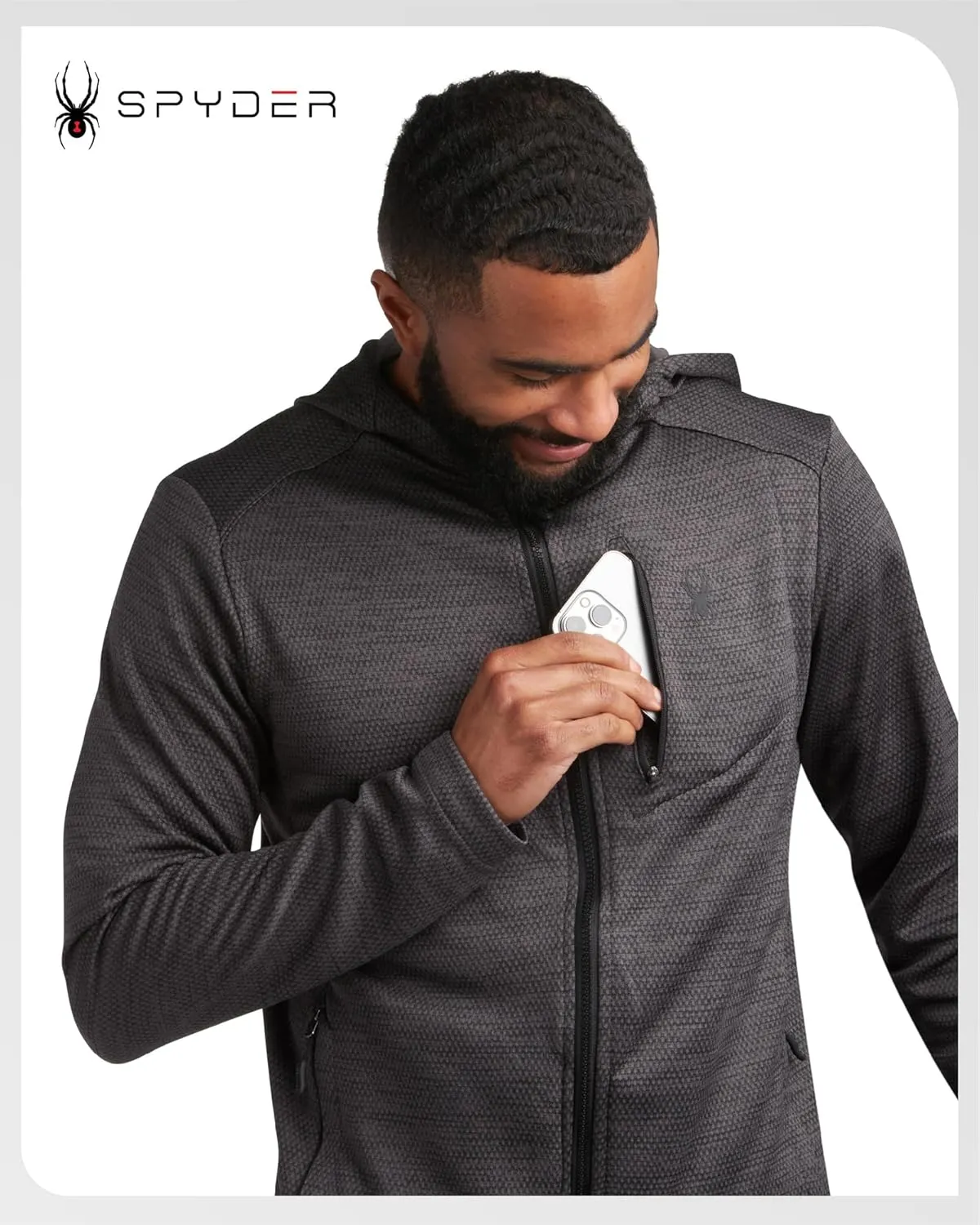 Spyder Men's Active Fleece Hoodie - Performance Mesh Fleece Full Zip Up Sweatshirt with Secure Zip Pockets (Sizes: S-XXL)