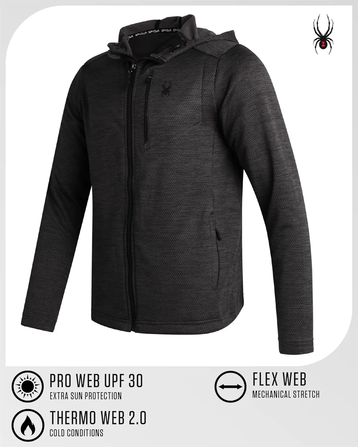 Spyder Men's Active Fleece Hoodie - Performance Mesh Fleece Full Zip Up Sweatshirt with Secure Zip Pockets (Sizes: S-XXL)