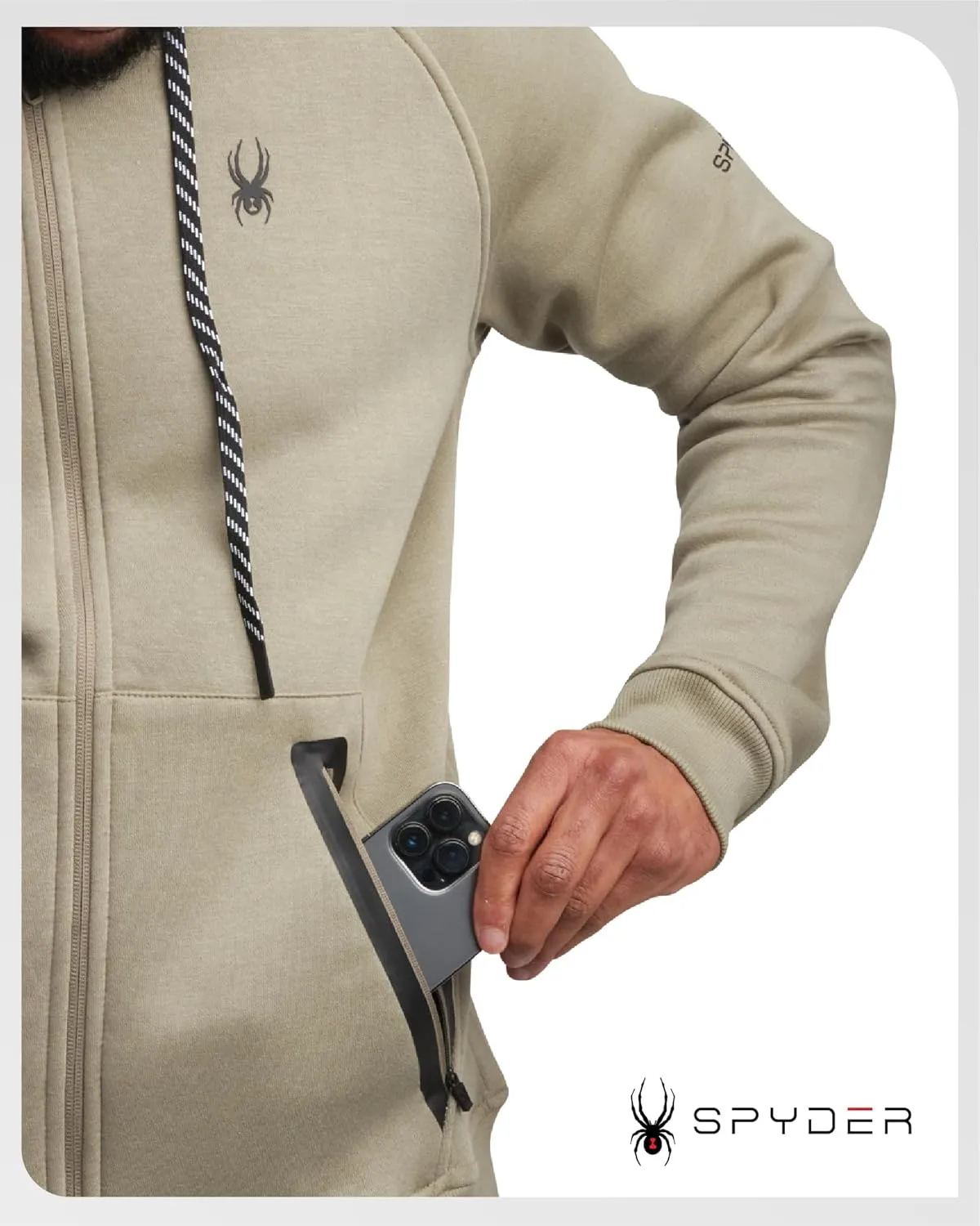 Spyder Mens Zip Up Hoodie - UPF30  Super Soft Fleece Sweatshirt, Warm Athletic Hoodies for Men with Secure Zip Pockets (S-XL)