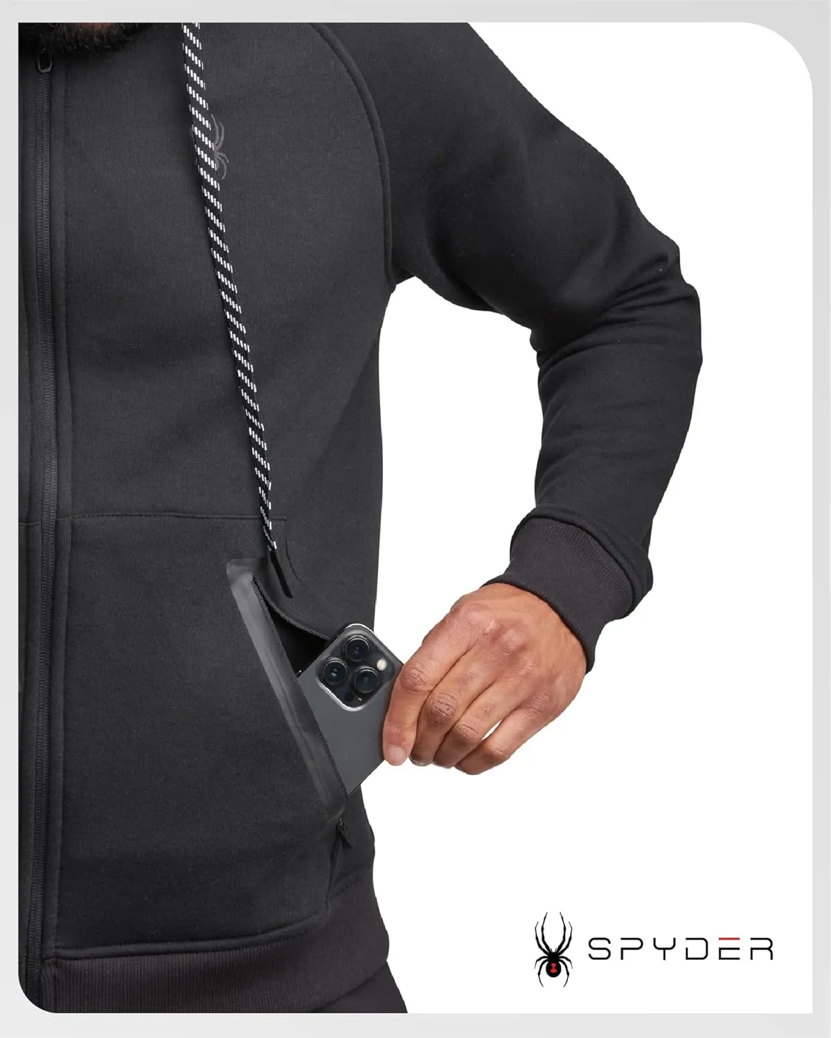 Spyder Mens Zip Up Hoodie - UPF30  Super Soft Fleece Sweatshirt, Warm Athletic Hoodies for Men with Secure Zip Pockets (S-XL)