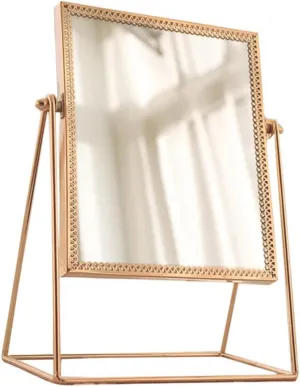 Square Makeup Mirror Flower Lace Desktop Mirror Decor Stylish Safe for Home Use Random Color