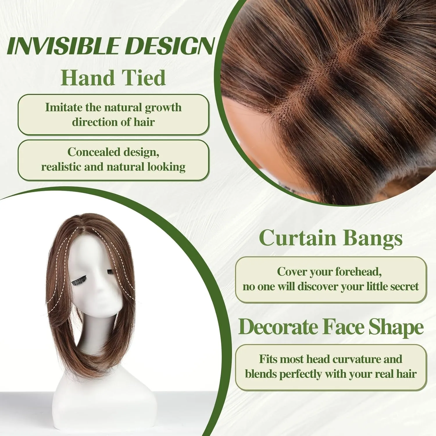 starluck 14 Inch Chestnut Brown & Honey Blonde Layered Hair Topper with Bangs for Women, Synthetic Hair Toppers Swiss Base with 3 Clips Toppers for Women with Thinning Hair Grey Hair Hair Loss