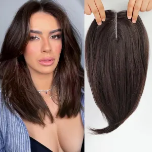 Starluck 14 Inch Light Auburn Layered Hair Topper with Bangs for Women, Synthetic Swiss Base Top with 3 Clips for Women with Thinning Grey Hair Loss