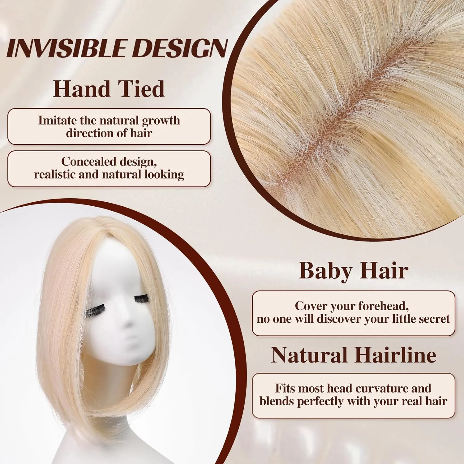 starluck 14 Inch Light Blonde & Bleach Blonde Mixed Hair Toppers for Women Synthetic Hair Toppers Hair Pieces Swiss Base with 3 Clips in Wiglet Toppers for Women with Thinning Hair Grey Hair Hair Loss