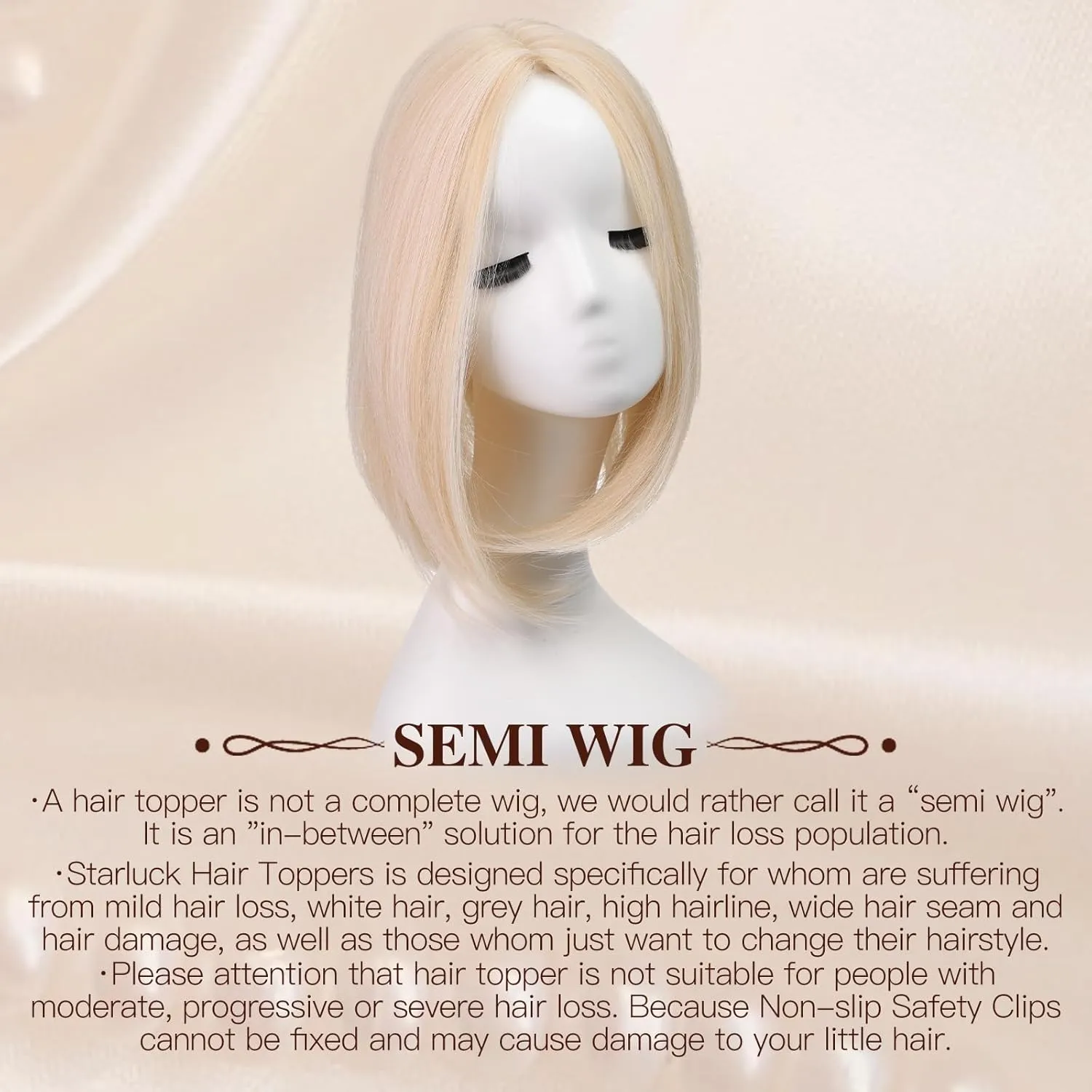 starluck 14 Inch Light Blonde & Bleach Blonde Mixed Hair Toppers for Women Synthetic Hair Toppers Hair Pieces Swiss Base with 3 Clips in Wiglet Toppers for Women with Thinning Hair Grey Hair Hair Loss