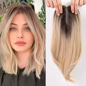 starluck 14 Inch Light Blonde & Brown Hair Toppers for Women Synthetic Hair Toppers Hair Pieces Swiss Base with 3 Clips in Wiglets Toppers for Women with Thinning Hair Grey Hair Hair Loss