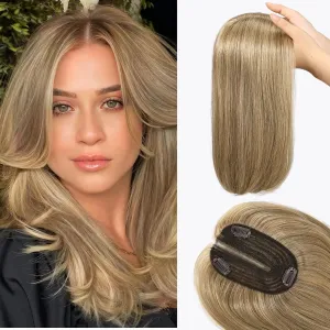 starluck 14 Inch Light Brown Mixed Blonde Hair Toppers for Women Synthetic Hair Toppers with 3 Clips in Wiglets Toppers for Women with Thinning Hair Grey Hair Hair Loss