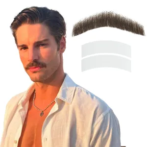 Straight Bushy Fake Mustache, Thick Human Hair Fake Beard, Handmade Soft Lace Realistic Mustache Costume, Stick On Beard Wig of Mustache Costume, Realistic Beard for Halloween/Drama/Party/Cosplay