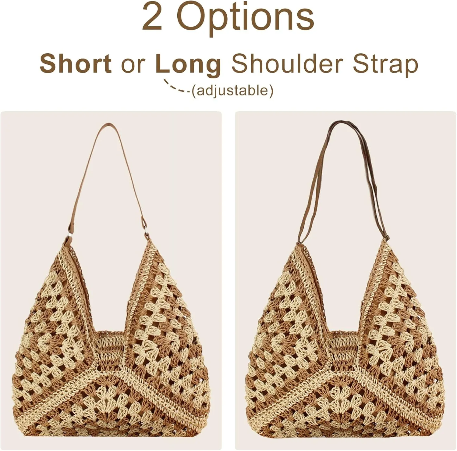 Straw Bags for Women Summer Beach Tote Purse Crochet Shoulder Everything Holiday Work Everyday Handbag