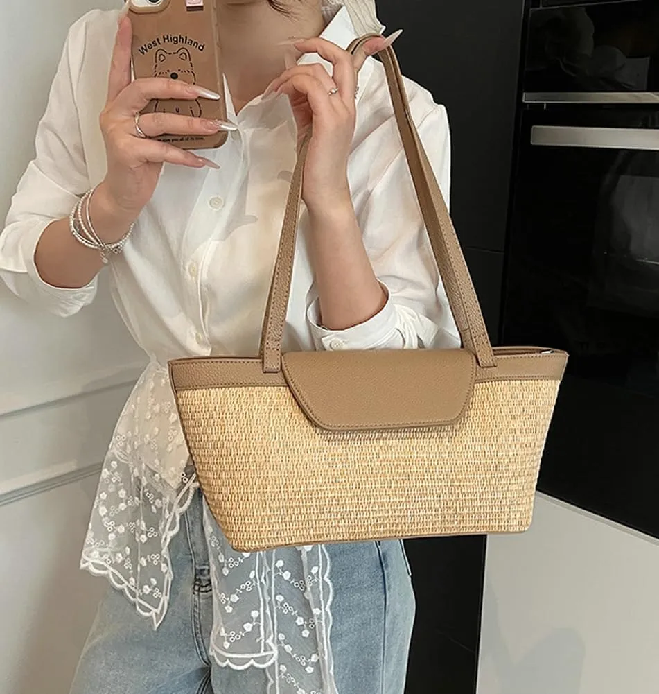 Straw Beach Tote Bag Large Summer Boho Woven Bags Rattan Handmade Shoulder Handbags for Women