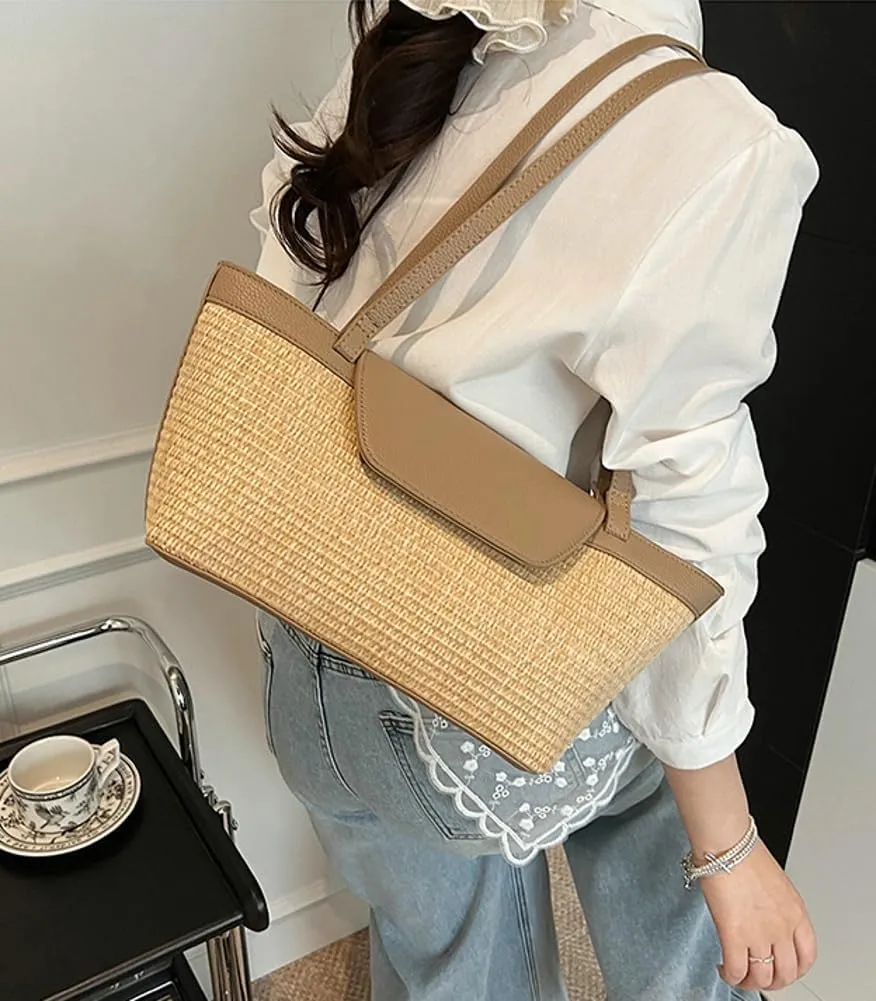 Straw Beach Tote Bag Large Summer Boho Woven Bags Rattan Handmade Shoulder Handbags for Women