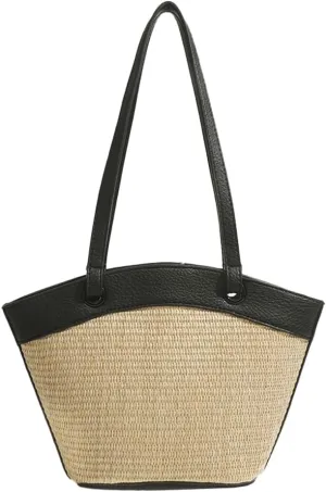 Straw Beach Tote for Women - French Retro Shoulder Bag, Summer Woven Tote, Travel Bag
