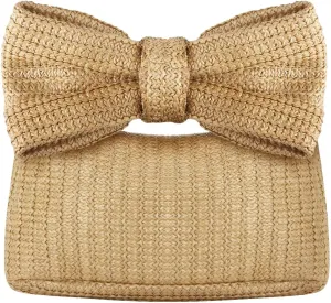 Straw Bow Clutch Purse Summer Handbag for Women 2024 Woven Beach Purse for Vacation Wedding