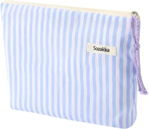 Striped Makeup Bags for Purse Zipper Cosmetic Pouch Large Travel Canvas Make Up Organizer Tool Pouch for Women and Girls (Cotton Striped Blue)