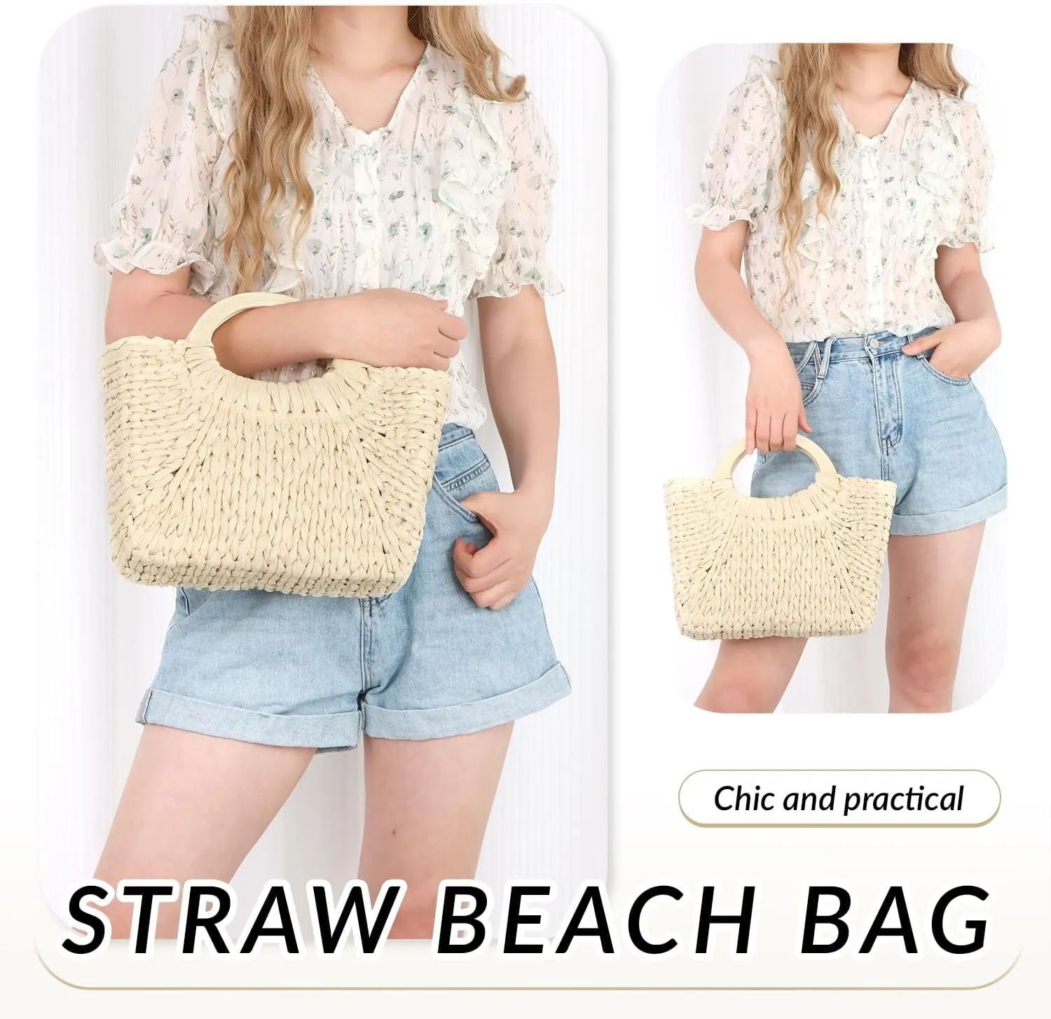 Summer Straw Purse for Women Woven Straw Tote Beach Purse Handbag for Party Vacation