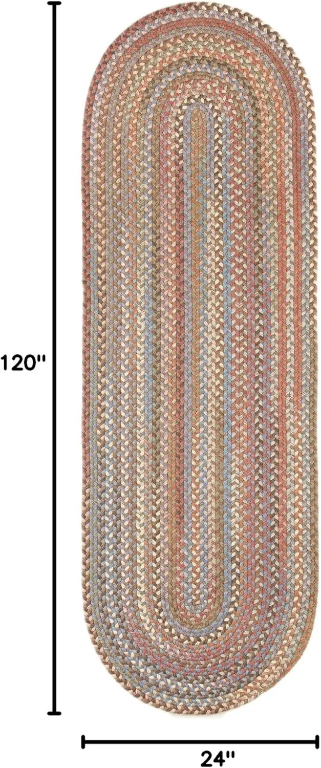 Super Area Rugs Cherry Hill Braided Rug Soft Toned Wool Casual Braided Carpet, Mocha Multi, 2' x 10' Oval Runner