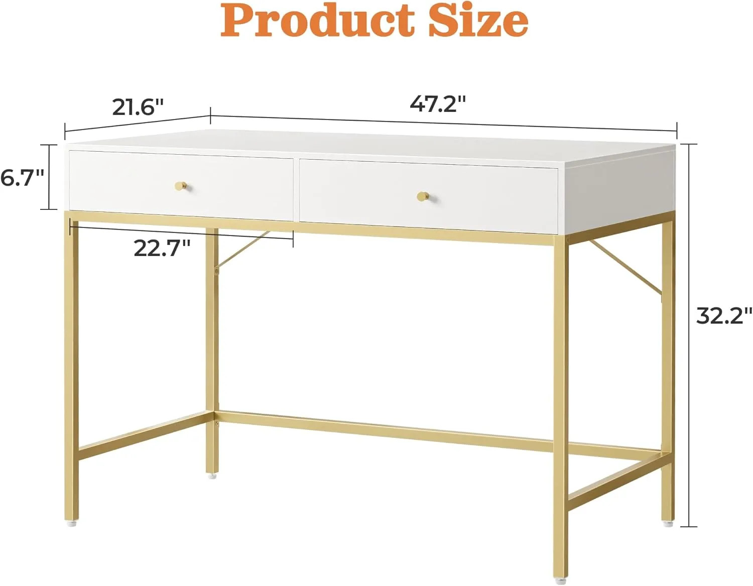 SUPERJARE Vanity Desk with Drawers, 47 inch Computer Desk, Modern Simple Home Office Desks, Makeup Dressing Table for Bedroom - White and Gold
