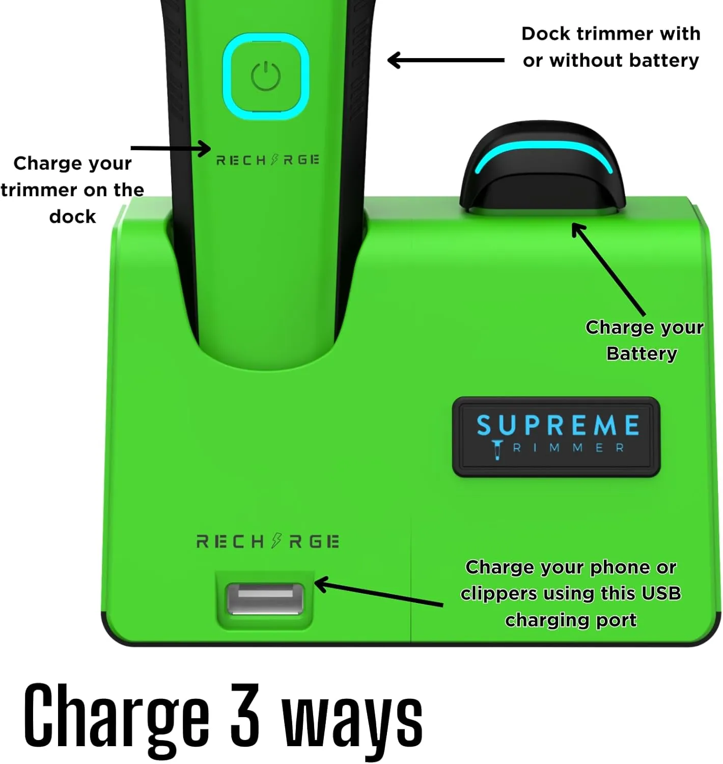 Supreme Trimmer Recharge Professional Trimmer for Barbers with 2 Removable Batteries, Professional Strong Motor, Smart Charge Stand, USB-C Charge & Zero Gap DLC Blades | ST777