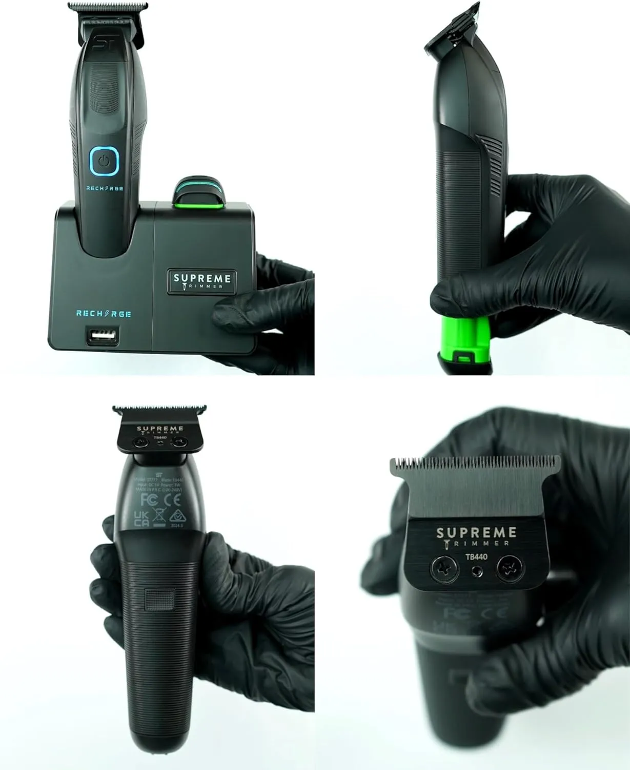 Supreme Trimmer Recharge Professional Trimmer for Barbers with 2 Removable Batteries, Professional Strong Motor, Smart Charge Stand, USB-C Charge & Zero Gap DLC Blades | ST777