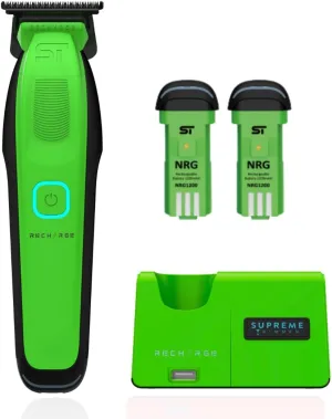 Supreme Trimmer Recharge Professional Trimmer for Barbers with 2 Removable Batteries, Professional Strong Motor, Smart Charge Stand, USB-C Charge & Zero Gap DLC Blades | ST777