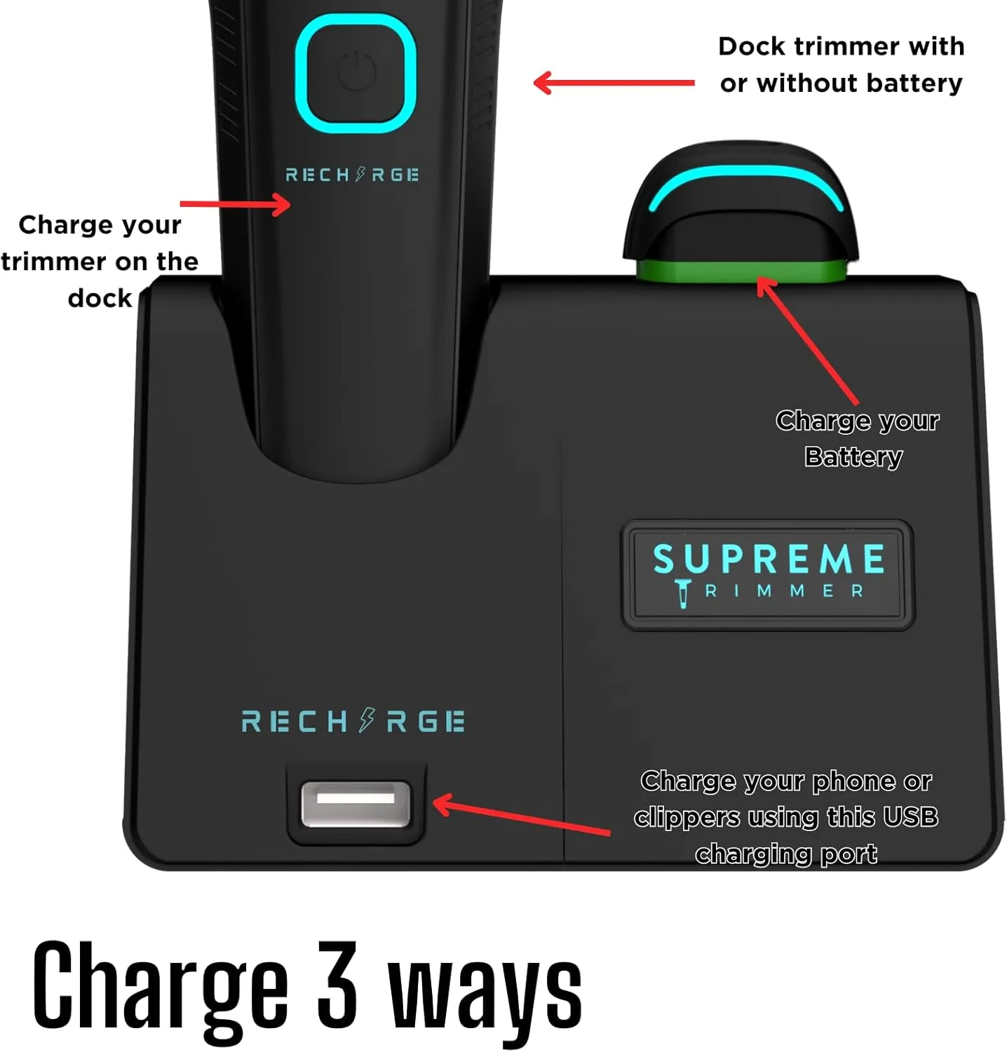 Supreme Trimmer Recharge Professional Trimmer for Barbers with 2 Removable Batteries, Professional Strong Motor, Smart Charge Stand, USB-C Charge & Zero Gap DLC Blades | ST777
