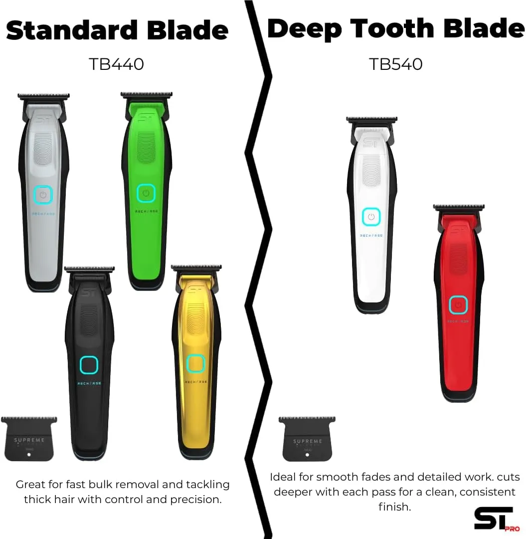 Supreme Trimmer Recharge Professional Trimmer for Barbers with 2 Removable Batteries, Professional Strong Motor, Smart Charge Stand, USB-C Charge & Zero Gap DLC Blades | ST777