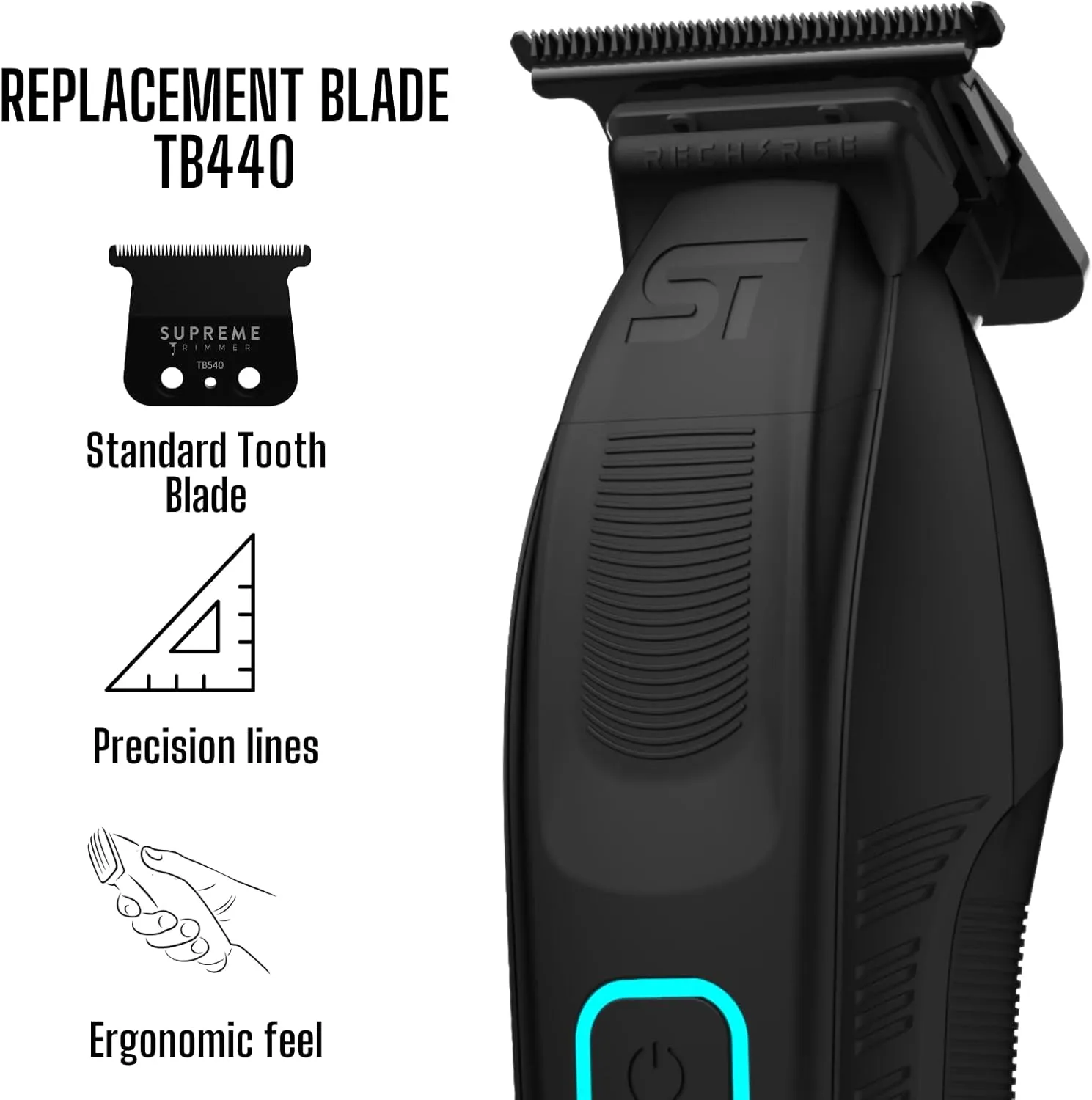 Supreme Trimmer Recharge Professional Trimmer for Barbers with 2 Removable Batteries, Professional Strong Motor, Smart Charge Stand, USB-C Charge & Zero Gap DLC Blades | ST777