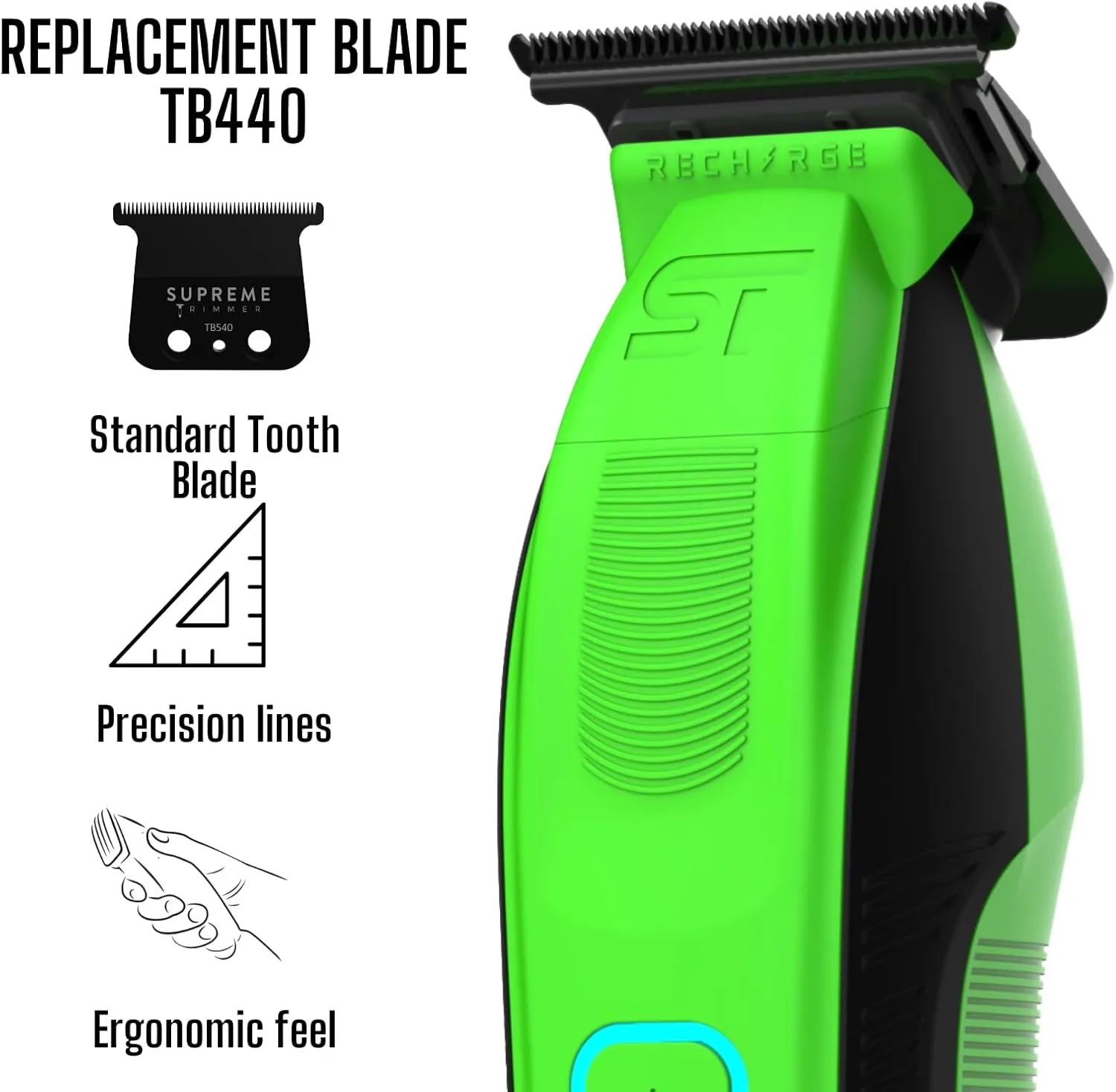 Supreme Trimmer Recharge Professional Trimmer for Barbers with 2 Removable Batteries, Professional Strong Motor, Smart Charge Stand, USB-C Charge & Zero Gap DLC Blades | ST777