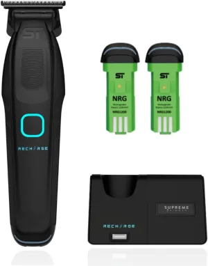 Supreme Trimmer Recharge Professional Trimmer for Barbers with 2 Removable Batteries, Professional Strong Motor, Smart Charge Stand, USB-C Charge & Zero Gap DLC Blades | ST777